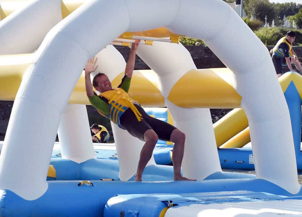 Father and daughter at the Inflatable Water Activity Centre