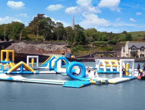 Inflatable water park in the Lagoon Activity CentreRosscarbery, County Cork, Ireland