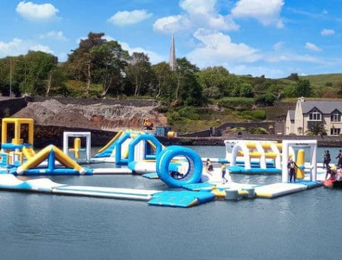 Inflatable water park in the Lagoon Activity CentreRosscarbery, County Cork, Ireland